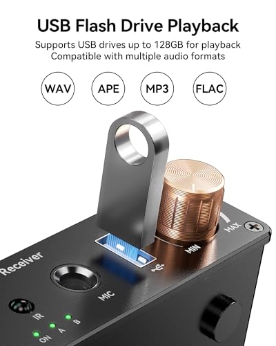 Bluetooth 6.0 Receiver, Hi-Fi Adapter with Wireless Long-Range Low-Latency, Suitable for Home Audio Music Streaming Stereo Systems/Home Speakers, Featuring AUX 3.5mm/RCA, USB Playback