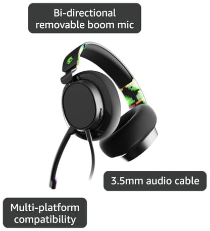 Skullcandy SLYR Multi-Platform Over-Ear Wired Gaming Headset, Works with Xbox PlayStation and PC - Green - color: Green Digi-Hype, style: SLYR