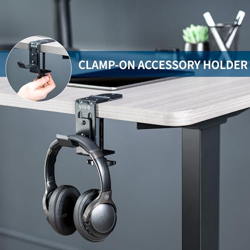 VIVO Black Clamp-on Hook for Desktop and Desk Leg Mounting, Mount-HLC1 | Steel Clip Holder for Office Accessories, Hanger for Bags, Headphones, and More, Workstation Organizer