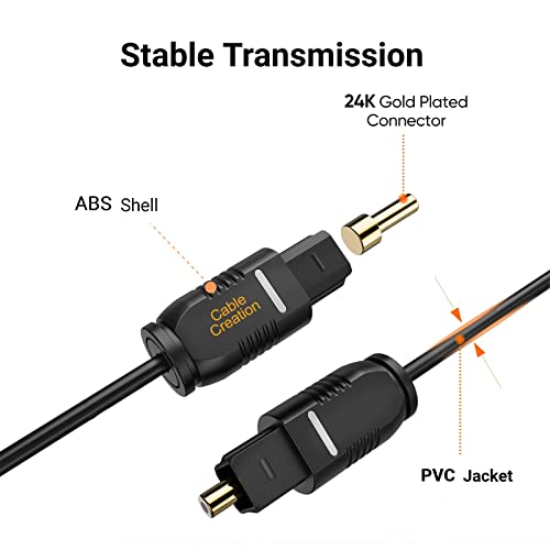 CableCreation Toslink Digital Optical Audio Fiber Optic Cable, 15FT, Thin | Gold Plated S/PDIF Cord, for Home Theater, Sound Bar, TV, PS4, Xbox, DVD/CD Player, Game Console and More, Black - size: 15 Feet