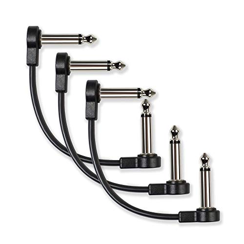Flat Low Profile Guitar Patch Cable 6 inch for Effects Pedals, 1/4 inch Right-Angle, Black, 3-Pack New Version - color: Black, size: 6"