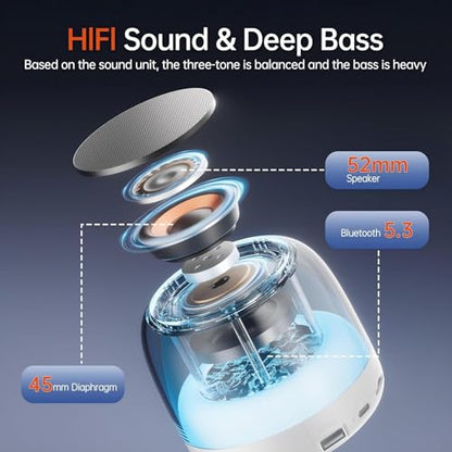 Portable Speaker Bluetooth with Loud Stereo Sound, Mini Wireless Speaker with 7 RGB Lights, TF-Card USB, TWS Pairing, 4H Playtime, IP7 Waterproof Speakers for Travel Party Home Outdoor Gift, White
