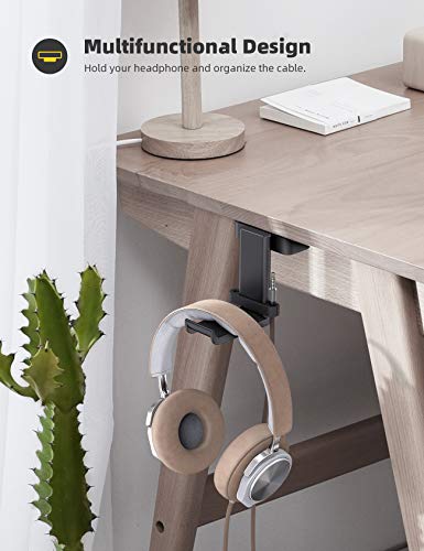 Lamicall Headphone Stand Adhesive Rotatable Headset Earphone Hanger Hook | 360° Rotation Earphone Holder, Cable Organizer Headphone Stand, for All Headset Gaming HyperX, Razer, Sony, Senn heiser - color: Black