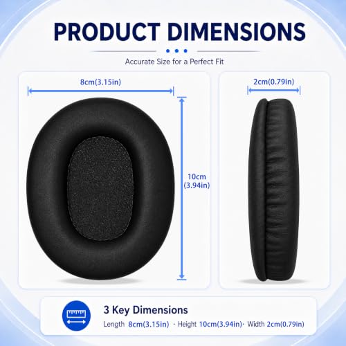 Replacement Ear Pads for Sony MDR-7506 MDR-V6 MDR-V7 MDR-CD900ST Headphones, Protein Leather Earpads Cushions with Memory Foam, Extra Thick Ear Cups for Studio Monitor Headset, 1 Pair-Black