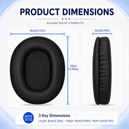 Replacement Ear Pads for Sony MDR-7506 MDR-V6 MDR-V7 MDR-CD900ST Headphones, Protein Leather Earpads Cushions with Memory Foam, Extra Thick Ear Cups for Studio Monitor Headset, 1 Pair-Black