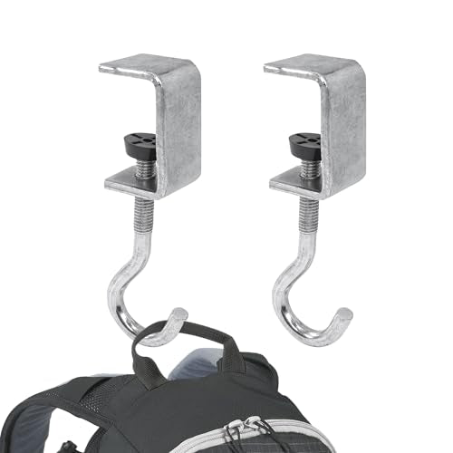 Zayin 2 Pack Desk Bag Holder Schoolbag Hooks Headphone Hanger Stand Adjustable Metal Under Desk Clamp Hook Mount for Portable Bag Gaming Headphones Clothes Table Hook Save Space