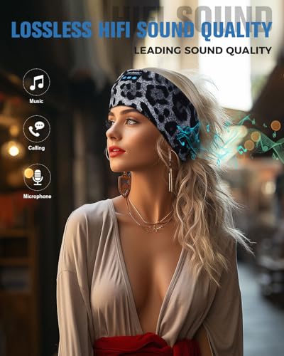 LC-dolida Sleep Headphones Bluetooth, Headband Headphones Earphones Wireless, Sleep Mask for Sleeping, Sports, Gifts, Workout, Jogging, Yoga,Insomnia, Air Travel, Meditation - color: Leopard Print