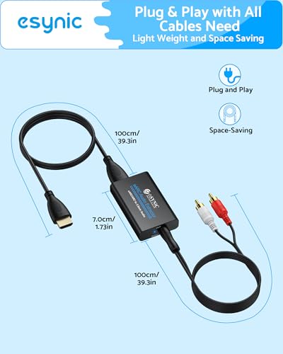 eSynic Professional 192KHZ eARC & ARC Audio Extractor-3.5mm AUX or L/R Out | USB Powered-From HDTV ARC or eARC Port to 3.5MM & L/R Audio Speaker-Setup PCM Audio Format Out & CEC is Enabled on your TV - style: eARC/ARC to RCA
