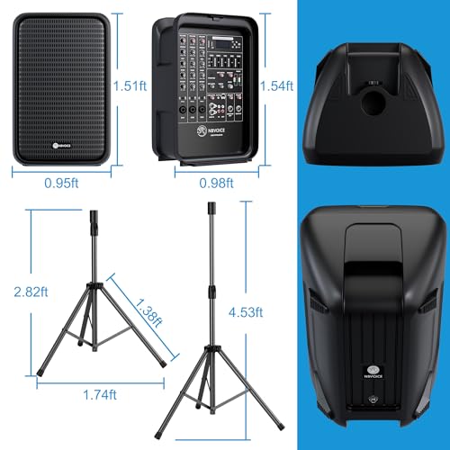 Professional Portable All-in-One Integrated 2-Way PA System Fixed Setup, Suitcase Design w/ 8-Channel Mixer, 2 Speaker Stands, Bluetooth, Mic for Performances, Presentations