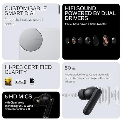 CMF Buds Pro 2 Wireless Earbuds with Smart Dial, 50dB Hybrid Noise Cancelling Earbuds Wireless Bluetooth 5.3, 11mm Bass with LDAC, 6 Hi-Res Audio Mics, 43H Playtime, Fast Charging Case, Light Grey - color: Light Grey