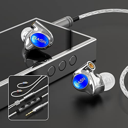 BASN Metalen 4 Drivers in-Ear Monitor Headphones, Wired Earbuds, Sapphire | 2BA+2DD Musicians Noise Isolating IEMs with Deep Bass, Two Detachable MMCX Cables with Case for Singers,Drummers,Bassists - color: Sapphire