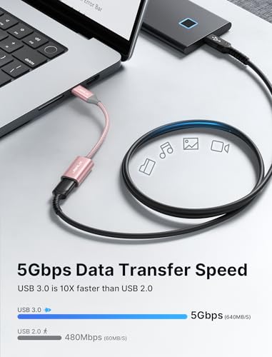 JSAUX USB C to USB 3.0 Adapter [2 Pack], USB C Male to USB Female OTG Cable Adapter Compatible with MacBook Pro/Air, iPhone 17 Pro Max/iPhone Air/16e/16/15 Series, Samsung Galaxy S25/S24/S23-Pink - color: Pink