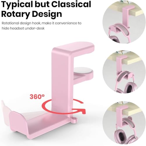 1pcs Headphone Stand Headset Hook Holder Hanger Mount with Adjustable Rotating Arm Clamp Desk Mount Universal Bag Headphone Hanger Hook Under Desk with 360 Degree Swivel&Cable Clip Organizer,Pink - color: Pink