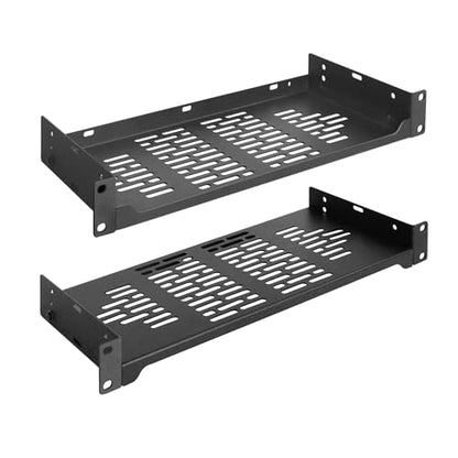 RIVECO 2-Pack 6" 1U Vented Rack Shelf for 19" Server IT Sound Cabinets | lips up or lips down design sturdy alloy steel detachable mounting ears to prevent damage - size: 6"
