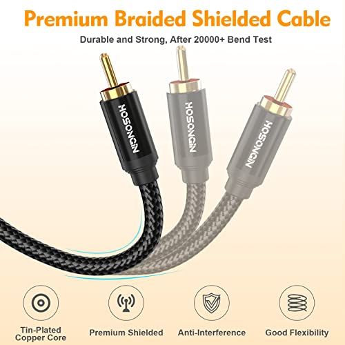 HOSONGIN RCA Y Splitter Cable, 1 Male to 2 Male Audio Cables (2 Pack), 12 Inch, 24K Gold-Plated, Cotton Braided, Shielded Subwoofer Cable for Amplifiers, TV, Home Theater, Hi-Fi Systems - size: 1FT-2Pack, style: 1 Male to 2 Male