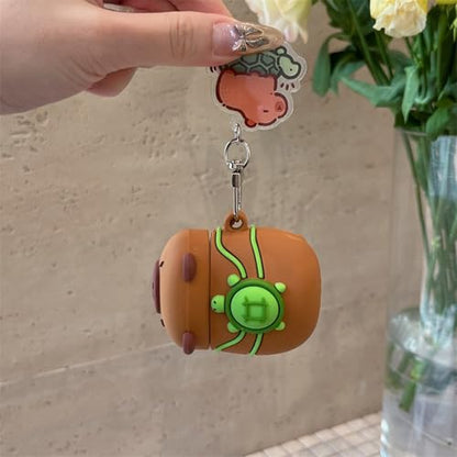 Wireless Charging Earphone Case Compatible with Airpods Pro/Pro2, Cute Animal Kapibala Design Soft Silicone Full Body Protective Skin Cover, Kids Girls Women Cartoon Earbuds Accessories with Pendant - color: Kapibala B, size: Airpods Pro/Pro2