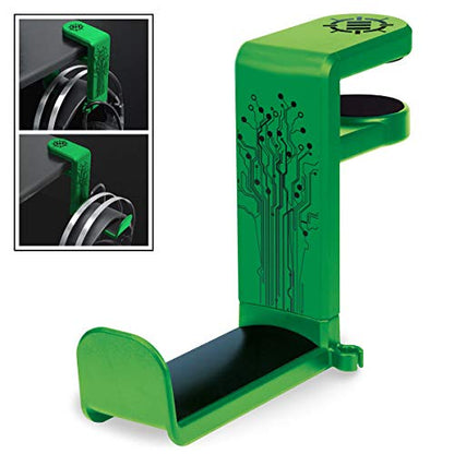ENHANCE PC Gaming Headphone Holder - Desk Headphone Hanger Esports Headset Holder with Adjustable 360 Rotation, Under Desk Hook Clamp, Universal Fit - Built in Cable Clip Organizer - Green - color: green