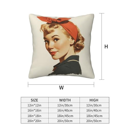 Retro Woman Red Headband Big Bow On Head Throw Pillows Covers, Couch Sofa Pillow Cases,Zipper Bedding Cushion Cases for Living Room,18x18 Inch