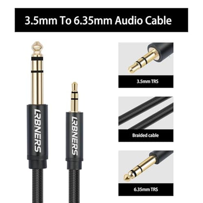 6.6FT 3.5mm Male to 6.35mm Male TRS Stereo Audio Cable, Black Spray-Paint Shell, 1/4 Inch to 1/8 Inch Jack Converter Braided Cable for Headphones, Instruments, Speakers 2-Pack - color: 6.6FT - 2Pack