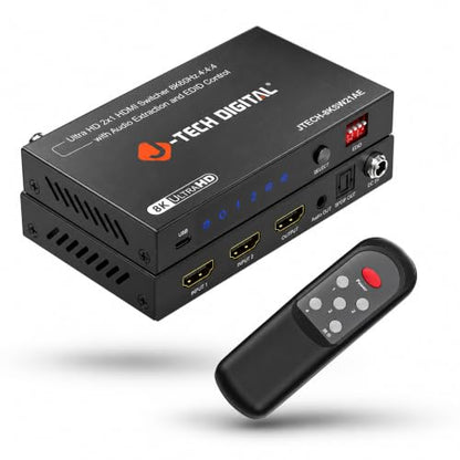 J-Tech Digital 8K HDMI Switch 2 in 1 Out 8K@60Hz 4K@120Hz 1080P@240Hz, HDMI Audio Extraction to Optical & 3.5mm, HDR HDCP 2.3 EDID Control, Compatible with PS5 PS4 Xbox Switch Apple TV Roku Fire TV - style: 2 in 1