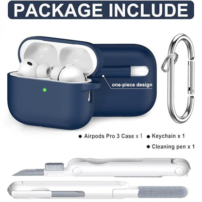 RFUNGUANGO Silicone Protective Case for AirPods Pro 3, Midnight Blue - color: Pro 3‑SIL‑Midnight Blue