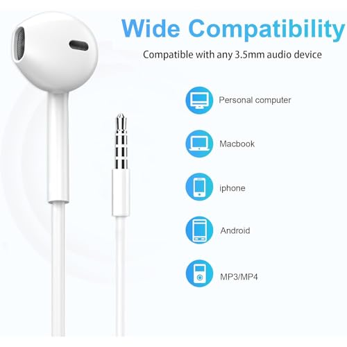 2 Pack Wired Earbuds [Apple MFi Certified] Headphones Earphones with 3.5mm Wired in Ear Headphone Plug (Built-in Microphone & Volume Control) Compatible with iPhone,iPad,iPod,PC,MP3/4,Laptop -White