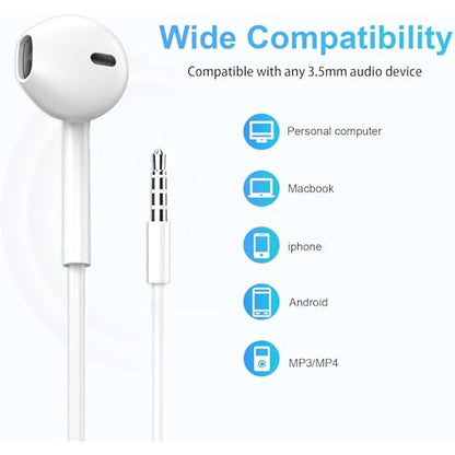 2 Pack Wired Earbuds [Apple MFi Certified] Headphones Earphones with 3.5mm Wired in Ear Headphone Plug (Built-in Microphone & Volume Control) Compatible with iPhone,iPad,iPod,PC,MP3/4,Laptop -White