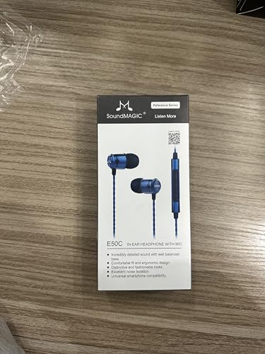 SoundMAGIC E50C Wired Earbuds, with Mic, in-Ear Monitor, 3.5mm Jack, Blue | Clear bass, Balanced HiFi sound, Noise isolation, Solid alloy shell, Inline mic & remote, Tangle-free cable, Comfortable fit - color: Blue