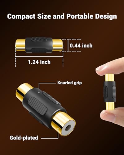 VCE RCA Female to Female Coupler, Gold Plated RCA Adapter, 6-Pack | Compatible with Phono, Speaker, Audio Cable, Amplifier