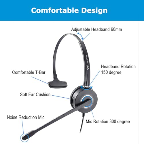 Mono Plantronic-QD Headset with Microphone - for Cables with 4 Pin Quick Disconnect Connector for Call Center Office (VT6932QD) - style: Mono-1