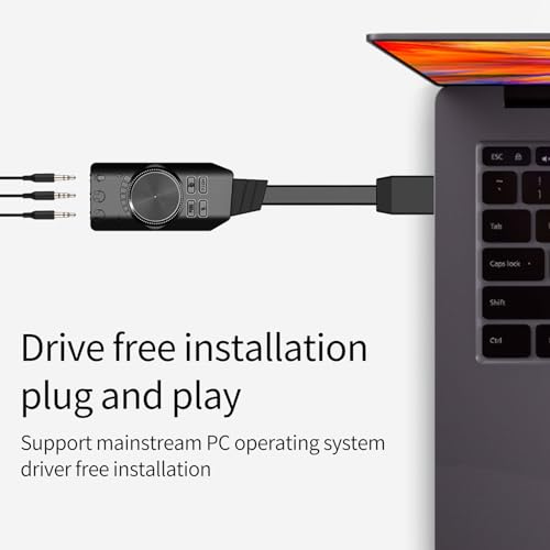USB Sound Card, 7.1 Surround Sound Adapter, External Stereo Audio Jack Converter, Volume Control, Mic Mute, Plug and Play, for PC, Laptop