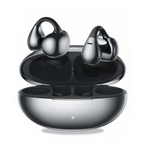 M31 Open Ear Earbuds Wireless Clip On Headphones, Lightweight 5g Fit Omni Tap Control Powerful Sound 68H Play Bluetooth 5.4 Dual Device Sync AI Clear Calls IPX5 Waterproof for Small Ears Sports Work - color: Black