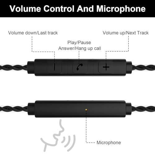 MMCX Cable with Mic Compatible with Shure SE215, SE215 PRO, SE315, SE425, SE425 PRO, SE535, SE846, UE900 Earbuds, 3.5mm Headphone Cable with Volume (Black)