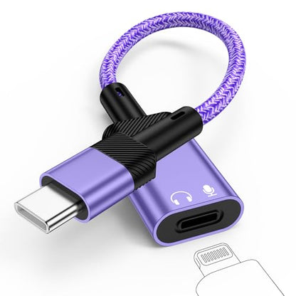 USB C to Lightning Adapter,iPhone 17e Headphone Adapter for iPhone 17e,17,Air,17 Pro,17 Pro Max,16 15 Pro Max Plus,USB C Male to Lightning Female Earbuds Adaptor Dongle Earphone Converter (NO CHARGE) - color: Purple