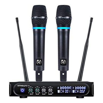 S9 UHF Rechargeable Wireless Microphone System Karaoke Microphone Wireless Mic Cordless Dual with Bluetooth Receiver Box + Volume Control ECHO for Karaoke Singing Speech Meeting Church, 200FT