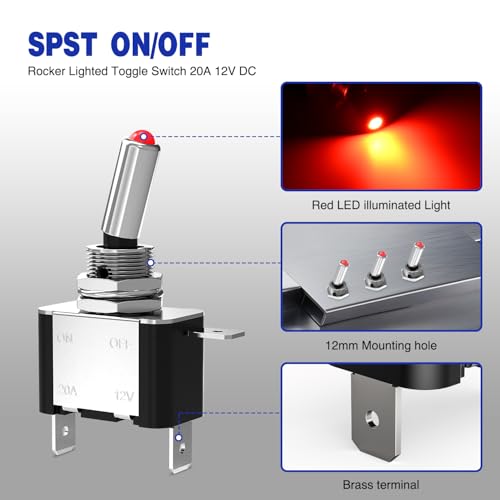 Nilight 3PCS Red LED Toggle Switch 12V 20A 3 Pin 2 Position ON Off SPS - color: 3PCS LED Switch Red