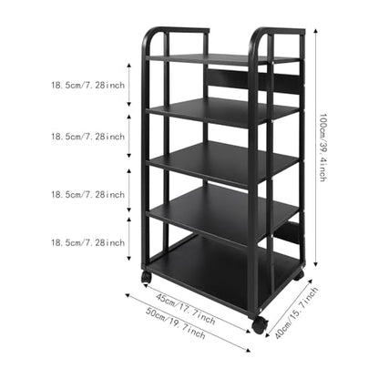5 Tier Rolling AV Media Stand, Corner Audio Video Equipment Rack with Locking Wheels, Adjustable Shelves for Stereo Receiver Speakers and TV Components, Black