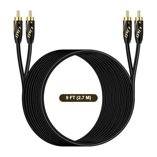 J&D Audiophiles RCA Cable, 24 AWG 2RCA Male to Male Stereo Interconnect Audio Cord, Gold-Plated Subwoofer Cable for Home Theater, HDTV, Amplifiers, Hi-Fi Systems, Speakers, 9 Feet/2.7 Meter - size: 9 Feet