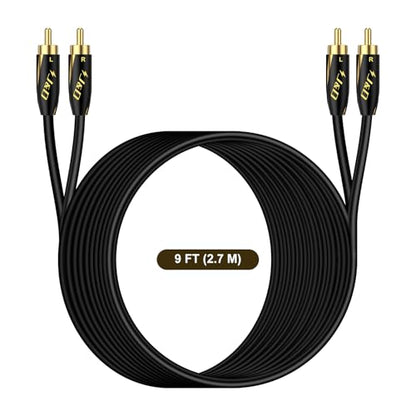 J&D Audiophiles RCA Cable, 24 AWG 2RCA Male to Male Stereo Interconnect Audio Cord, Gold-Plated Subwoofer Cable for Home Theater, HDTV, Amplifiers, Hi-Fi Systems, Speakers, 9 Feet/2.7 Meter - size: 9 Feet