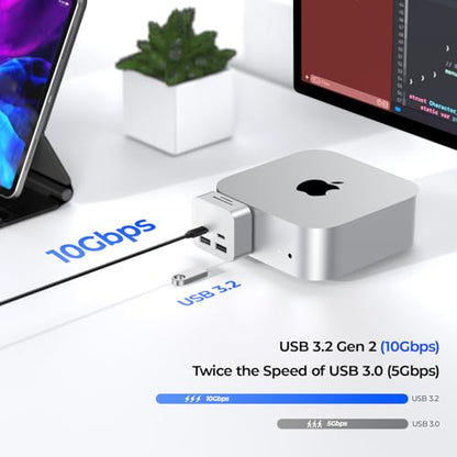 MiniPack Expansion Dock for Mac mini M4 | 6-Port USB-C Hub with Dual 10Gbps Adapters, 2 * 10G USB-C/ 2 * 10G USB-A/SD TF 3.0 Card Reader | High-Speed Data Transfer & Multi-Device Connectivity - color: Light gray