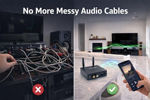 DYNASTY PROAUDIO WSA-5BT Wireless Audio Adapter with Qualcomm® aptX™ Lossless Bluetooth 5.3 Chipset, Ultra Low Latency, Dual Band 5.2/5.8GHz, Easy Setup for AVR/TV/PC with Stereo Sound System - color: Black