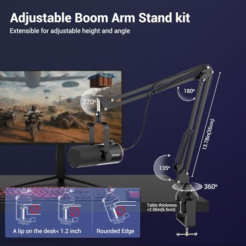 USB/XLR Gaming Microphone kit, Dynamic PC Mic for Podcasting Streaming, Computer RGB Mic Kit with Boom Arm Stand, Mute Button and Headphone Jack, for Recording, Vocal Voice-Over (D30+) - style: D30+ Microphone with Boom Arm