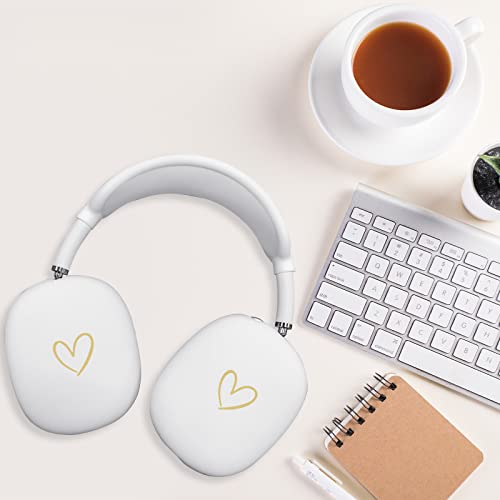 Case Cover for AirPods Max,Anti-Scratch Soft Silicone with Gold Heart Pattern Ear Cups Case Cover/Ear Pad Cover/Headband Cover for Apple Airpod Max Headphones (White) - color: White