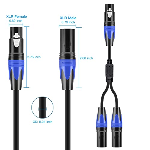XLR Splitter Cable, (11.8 Inches) 1 Female to 2 Male Patch Y Cable, Balanced Microphone Splitter Cord Audio Adaptor for Stero Mic to L&R Audio Track - size: 0.98 ft, 1-Pack