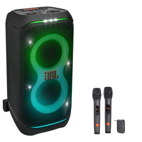 JBL PARTYBOX Stage 320 Portable Party Speaker Bundle with 2 Wireless Microphones (Black)
