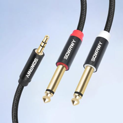 3FT 3.5mm to Dual 1/4" Mono Audio Adapter Cable, 2 Pack, Stereo to Mono Y-Cable for Home Audio Systems, Speakers, CD Players, Amplifiers, Connect 3.5mm Output to Two 1/4" Mono Inputs