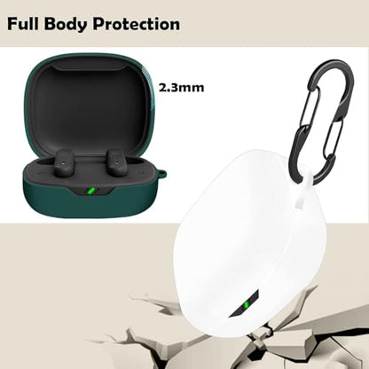 [2 Pack] easyBee Case Compatible with JBL Vibe Flex Charging Cover, with 2 Keychain and 2 Anti-Lost Strap, Soft Liquid Silicone Ultra Thin Shockproof Protective Kit - White and Green - color: White and Dark Green