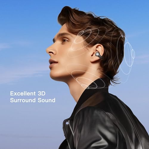 Kieslect Clip on Open Ear Wireless Bluetooth Headphones with AI 165 Language Translator, Real Time Translation Earbuds with Wireless Charging Case, Black, Active Noise Cancelling