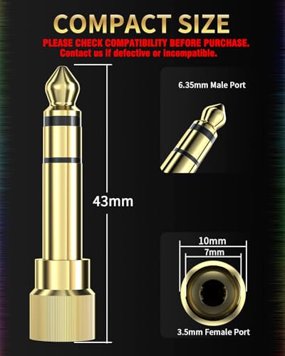 6.35mm to 3.5mm Audio Adapter, Gold Plated Screw-On Stereo Adapter for Compatible Devices (2Pcs) - Check Compatibility Before Use - size: 2 PACK-Upgrade