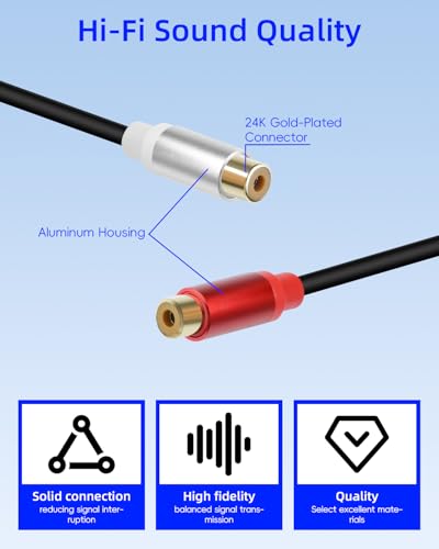 GELRHONR 2Pack RCA Splitter, 1 Female to 2 Female RCA Y Splitter Adapter Cable for Subwoofers, Home theaters, Speakers, HDTVs and More 30cm (F to 2 F Black) - color: Female to 2 Female Black